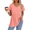 imageOFEEFAN Womens Summer Tops Babydoll Short Sleeve Shirts Puff Sleeve Peplum Tops V Neck T ShirtsHcoral