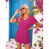 imageOFEEFAN Womens Summer Tops Babydoll Short Sleeve Shirts Puff Sleeve Peplum Tops V Neck T ShirtsIeyelet Hot Pink