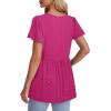 imageOFEEFAN Womens Summer Tops Babydoll Short Sleeve Shirts Puff Sleeve Peplum Tops V Neck T ShirtsIeyelet Hot Pink