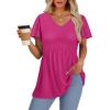 imageOFEEFAN Womens Summer Tops Babydoll Short Sleeve Shirts Puff Sleeve Peplum Tops V Neck T ShirtsIeyelet Hot Pink