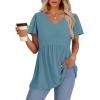 imageOFEEFAN Womens Summer Tops Babydoll Short Sleeve Shirts Puff Sleeve Peplum Tops V Neck T ShirtsJturquoise