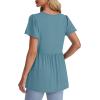 imageOFEEFAN Womens Summer Tops Babydoll Short Sleeve Shirts Puff Sleeve Peplum Tops V Neck T ShirtsJturquoise