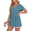 imageOFEEFAN Womens Summer Tops Babydoll Short Sleeve Shirts Puff Sleeve Peplum Tops V Neck T ShirtsJturquoise