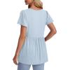 imageOFEEFAN Womens Summer Tops Babydoll Short Sleeve Shirts Puff Sleeve Peplum Tops V Neck T ShirtsKeyelet Blue