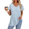 imageOFEEFAN Womens Summer Tops Babydoll Short Sleeve Shirts Puff Sleeve Peplum Tops V Neck T ShirtsKeyelet Blue