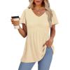 imageOFEEFAN Womens Summer Tops Babydoll Short Sleeve Shirts Puff Sleeve Peplum Tops V Neck T ShirtsLeyelet Yellow