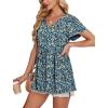 imageOFEEFAN Womens Summer Tops Babydoll Short Sleeve Shirts Puff Sleeve Peplum Tops V Neck T ShirtsMfloral Blue
