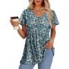 imageOFEEFAN Womens Summer Tops Babydoll Short Sleeve Shirts Puff Sleeve Peplum Tops V Neck T ShirtsMfloral Blue