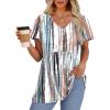 imageOFEEFAN Womens Summer Tops Babydoll Short Sleeve Shirts Puff Sleeve Peplum Tops V Neck T ShirtsOtie Dye Sripe