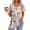 imageOFEEFAN Womens Summer Tops Babydoll Short Sleeve Shirts Puff Sleeve Peplum Tops V Neck T ShirtsPfloral Beige