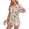imageOFEEFAN Womens Summer Tops Babydoll Short Sleeve Shirts Puff Sleeve Peplum Tops V Neck T ShirtsPfloral Beige