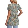 imageOFEEFAN Womens Summer Tops Babydoll Short Sleeve Shirts Puff Sleeve Peplum Tops V Neck T ShirtsQgreen Ethnic Floral