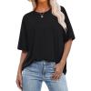 imageOFEEFAN Summer Tops for Women 2025 Short Sleeve Shirts Dressy Casual Crew Neck Tshirts FashionBlack