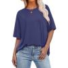 imageOFEEFAN Summer Tops for Women 2025 Short Sleeve Shirts Dressy Casual Crew Neck Tshirts FashionBlue