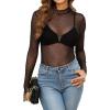 imageOFEEFAN Womens Long Sleeve Mesh Top See Through Mock Neck Sheer BlousesBlack Dots