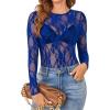 imageOFEEFAN Womens Mesh Tops Lace Long Sleeve Shirts Crewneck Slim Fitted Outfits See Through BlousesRoyal Blue