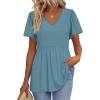 imageOFEEFAN Womens Summer Tops Babydoll Short Sleeve Shirts Puff Sleeve Peplum Tops V Neck T ShirtsJturquoise