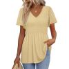 imageOFEEFAN Womens Summer Tops Babydoll Short Sleeve Shirts Puff Sleeve Peplum Tops V Neck T ShirtsLeyelet Yellow