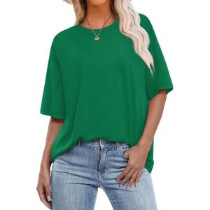 imageOFEEFAN Summer Tops for Women 2025 Short Sleeve Shirts Dressy Casual Crew Neck Tshirts FashionGreen