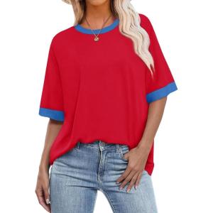 imageOFEEFAN Summer Tops for Women 2025 Short Sleeve Shirts Dressy Casual Crew Neck Tshirts FashionZred