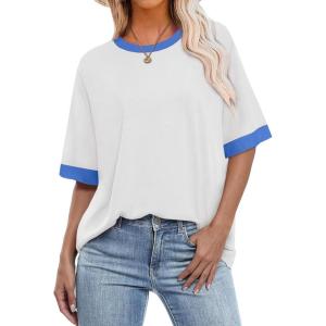 imageOFEEFAN Summer Tops for Women 2025 Short Sleeve Shirts Dressy Casual Crew Neck Tshirts FashionZwhite