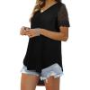 imageOFEEFAN Casual V Neck T Shirts for Women Lace Short Sleeve Curved Hem Tops Loose Fit00black