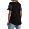 imageOFEEFAN Casual V Neck T Shirts for Women Lace Short Sleeve Curved Hem Tops Loose Fit00black