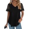 imageOFEEFAN Casual V Neck T Shirts for Women Lace Short Sleeve Curved Hem Tops Loose Fit00black