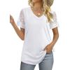 imageOFEEFAN Casual V Neck T Shirts for Women Lace Short Sleeve Curved Hem Tops Loose Fit00white