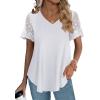 imageOFEEFAN Casual V Neck T Shirts for Women Lace Short Sleeve Curved Hem Tops Loose Fit00white