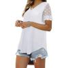 imageOFEEFAN Casual V Neck T Shirts for Women Lace Short Sleeve Curved Hem Tops Loose Fit00white