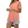 imageOFEEFAN Casual V Neck T Shirts for Women Lace Short Sleeve Curved Hem Tops Loose Fit01coral