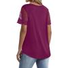 imageOFEEFAN Casual V Neck T Shirts for Women Lace Short Sleeve Curved Hem Tops Loose Fit01purple