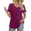 imageOFEEFAN Casual V Neck T Shirts for Women Lace Short Sleeve Curved Hem Tops Loose Fit01purple