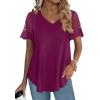 imageOFEEFAN Casual V Neck T Shirts for Women Lace Short Sleeve Curved Hem Tops Loose Fit01purple
