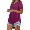 imageOFEEFAN Casual V Neck T Shirts for Women Lace Short Sleeve Curved Hem Tops Loose Fit01purple