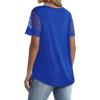 imageOFEEFAN Casual V Neck T Shirts for Women Lace Short Sleeve Curved Hem Tops Loose Fit01royal Blue