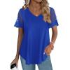 imageOFEEFAN Casual V Neck T Shirts for Women Lace Short Sleeve Curved Hem Tops Loose Fit01royal Blue