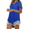 imageOFEEFAN Casual V Neck T Shirts for Women Lace Short Sleeve Curved Hem Tops Loose Fit01royal Blue