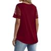 imageOFEEFAN Casual V Neck T Shirts for Women Lace Short Sleeve Curved Hem Tops Loose Fit02burgundy