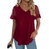 imageOFEEFAN Casual V Neck T Shirts for Women Lace Short Sleeve Curved Hem Tops Loose Fit02burgundy