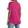 imageOFEEFAN Casual V Neck T Shirts for Women Lace Short Sleeve Curved Hem Tops Loose Fit02hot Pink
