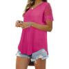 imageOFEEFAN Casual V Neck T Shirts for Women Lace Short Sleeve Curved Hem Tops Loose Fit02hot Pink