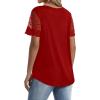 imageOFEEFAN Casual V Neck T Shirts for Women Lace Short Sleeve Curved Hem Tops Loose Fit02red