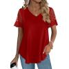 imageOFEEFAN Casual V Neck T Shirts for Women Lace Short Sleeve Curved Hem Tops Loose Fit02red