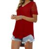 imageOFEEFAN Casual V Neck T Shirts for Women Lace Short Sleeve Curved Hem Tops Loose Fit02red