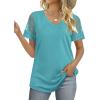 imageOFEEFAN Casual V Neck T Shirts for Women Lace Short Sleeve Curved Hem Tops Loose Fit02turquoise