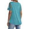 imageOFEEFAN Casual V Neck T Shirts for Women Lace Short Sleeve Curved Hem Tops Loose Fit02turquoise
