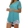 imageOFEEFAN Casual V Neck T Shirts for Women Lace Short Sleeve Curved Hem Tops Loose Fit02turquoise