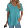 imageOFEEFAN Casual V Neck T Shirts for Women Lace Short Sleeve Curved Hem Tops Loose Fit02turquoise